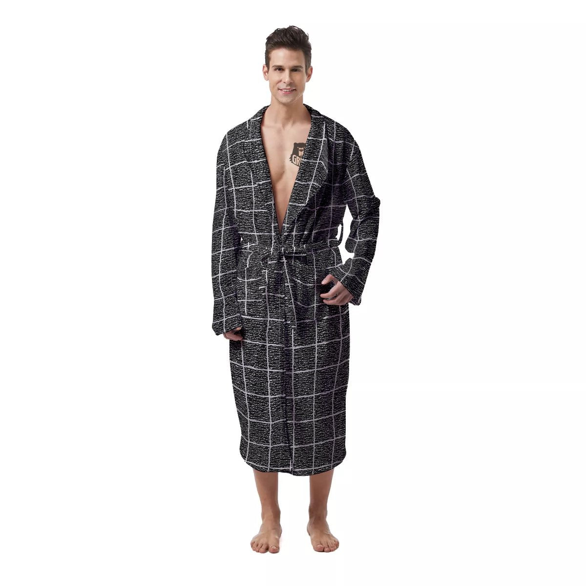 Windowpane Noisy Print Pattern Men's Robe-grizzshop