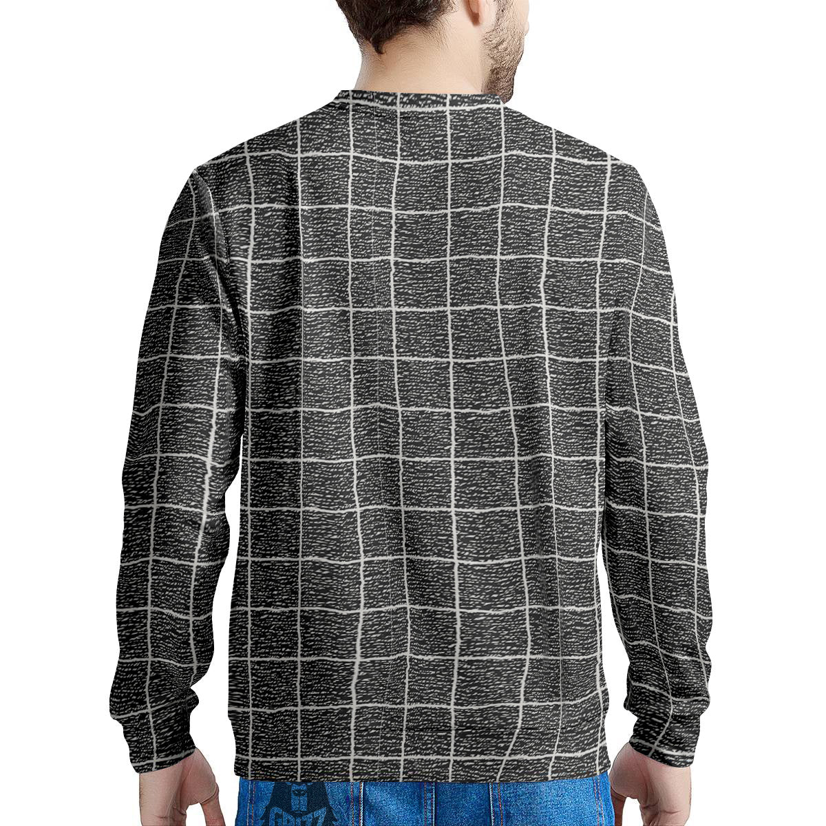 Windowpane Noisy Print Pattern Men's Sweatshirt-grizzshop