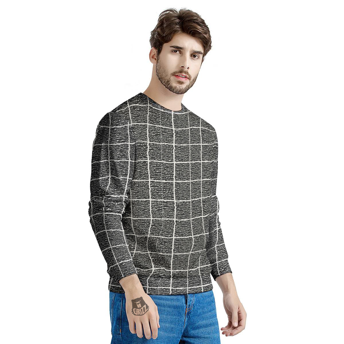 Windowpane Noisy Print Pattern Men's Sweatshirt-grizzshop
