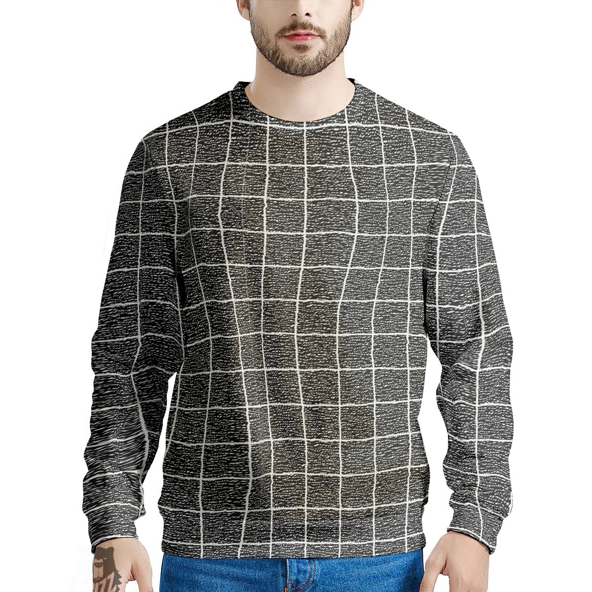 Windowpane Noisy Print Pattern Men's Sweatshirt-grizzshop