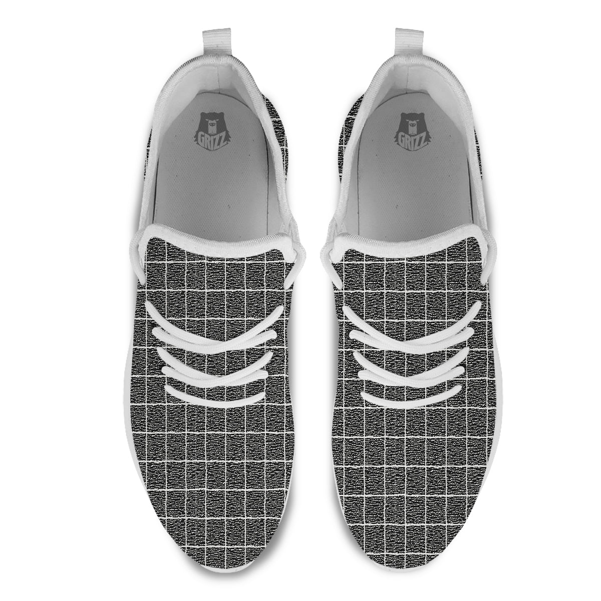 Windowpane Noisy Print Pattern White Athletic Shoes-grizzshop