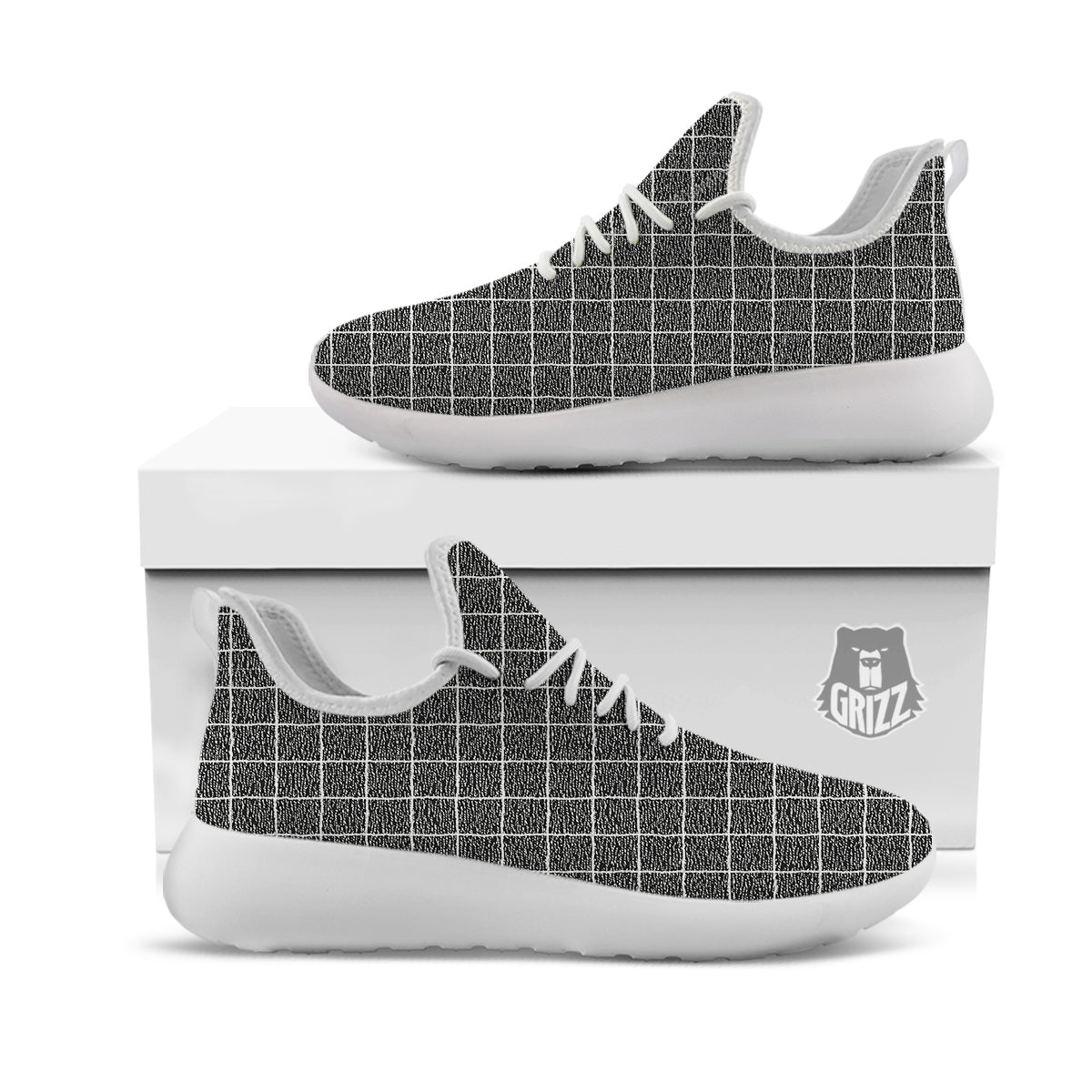 Windowpane Noisy Print Pattern White Athletic Shoes-grizzshop