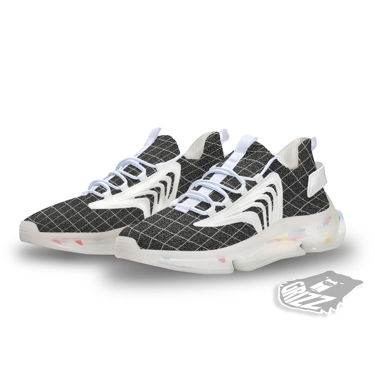 Windowpane Noisy Print Pattern White Gym Shoes-grizzshop