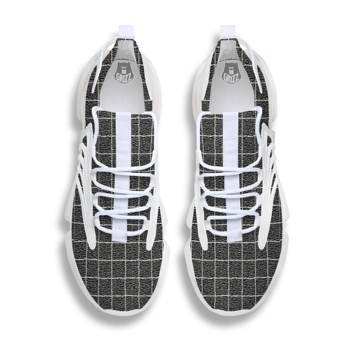 Windowpane Noisy Print Pattern White Gym Shoes-grizzshop