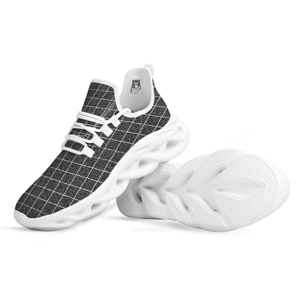 Windowpane Noisy Print Pattern White Running Shoes-grizzshop