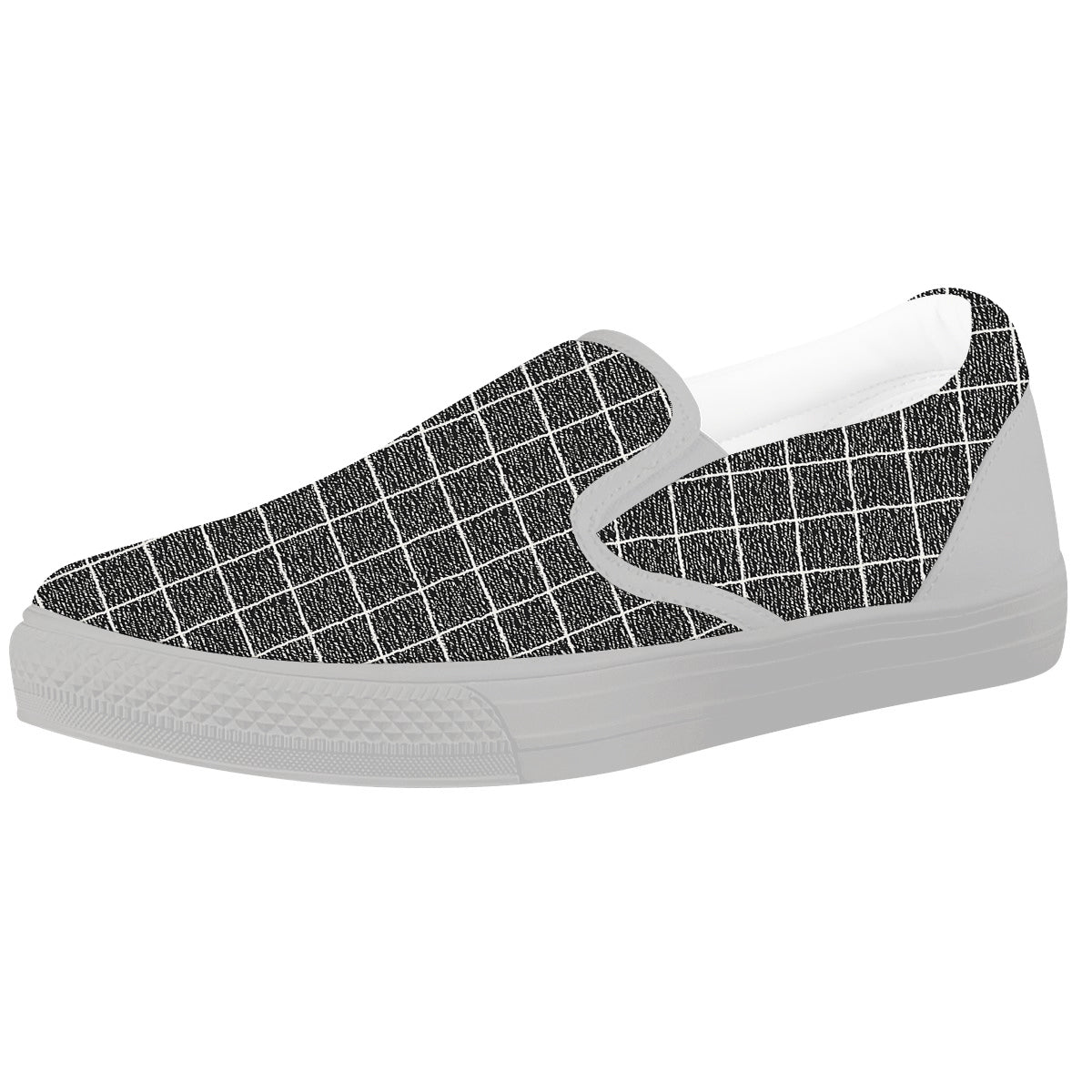 Windowpane Noisy Print Pattern White Slip On Shoes-grizzshop