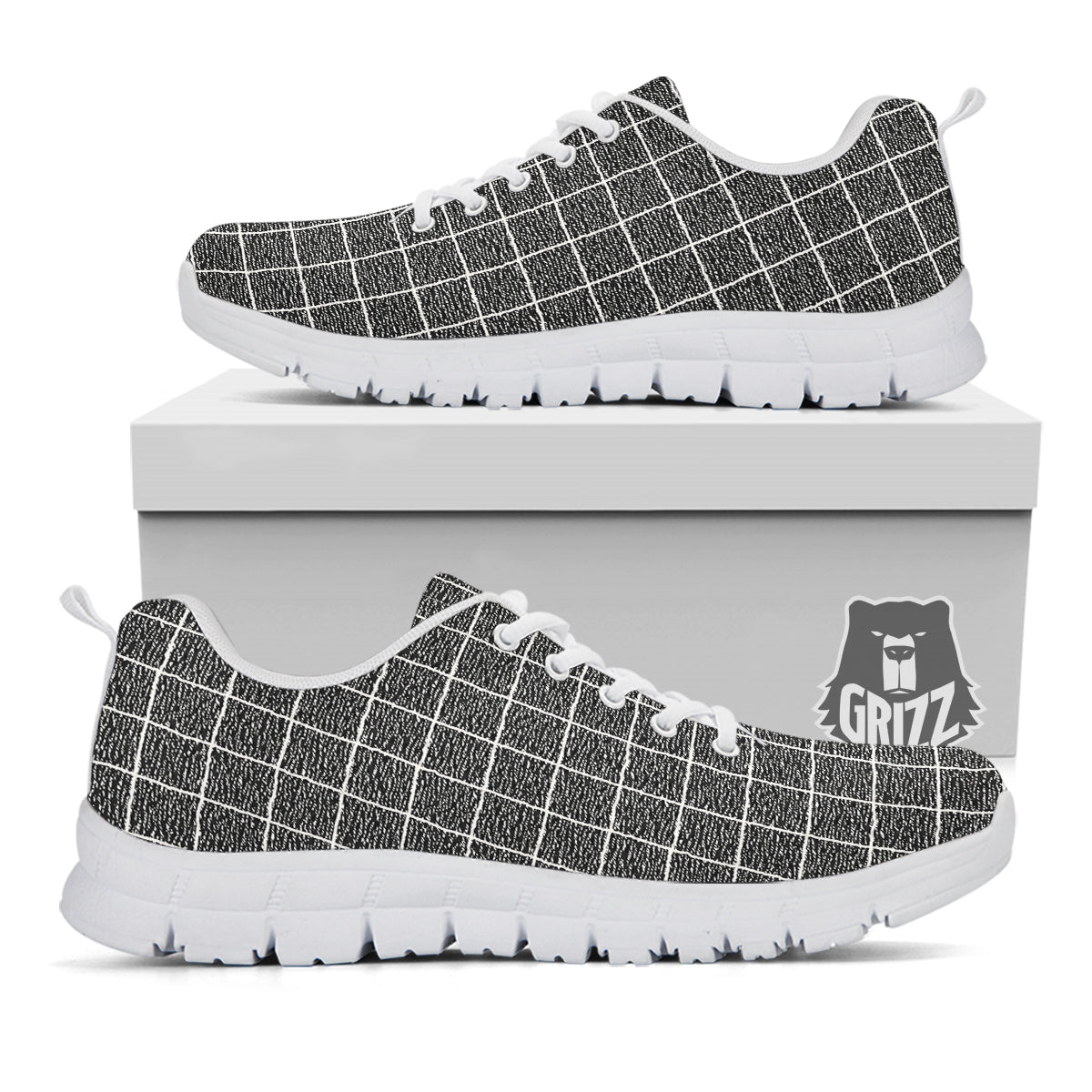 Windowpane Noisy Print Pattern White Sneaker-grizzshop