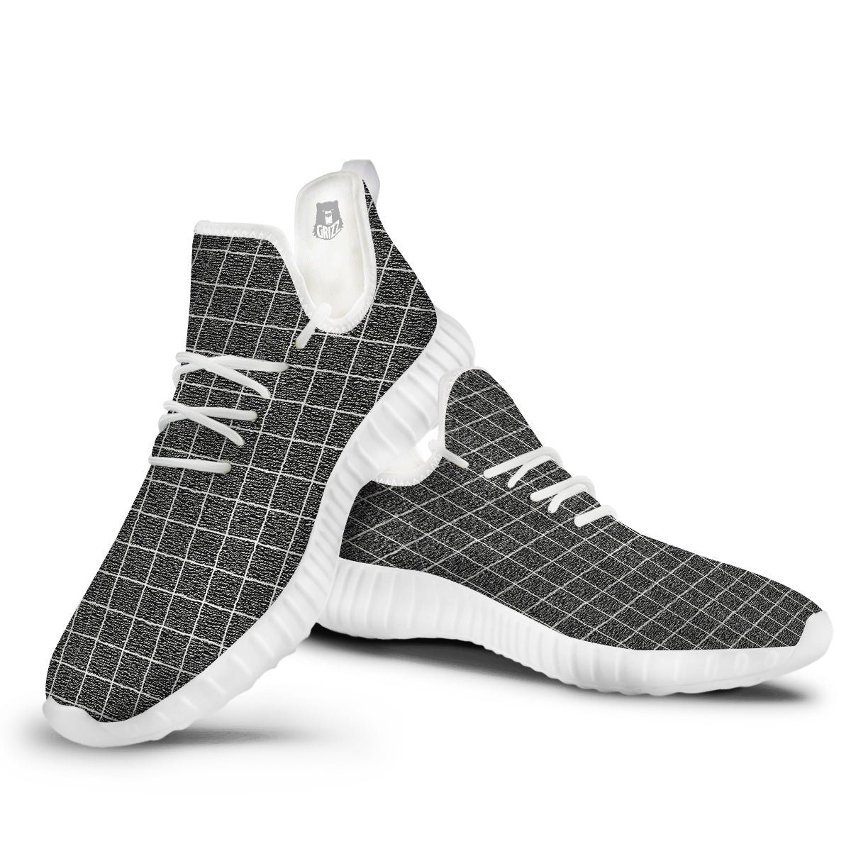 Windowpane Noisy Print Pattern White Walking Shoes-grizzshop