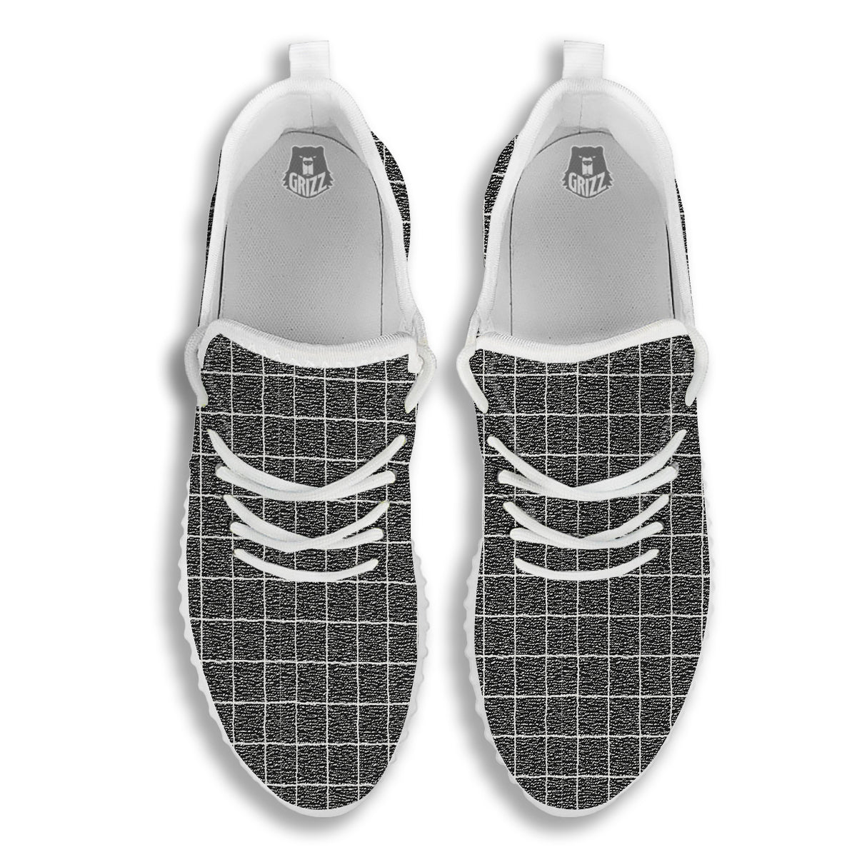 Windowpane Noisy Print Pattern White Walking Shoes-grizzshop