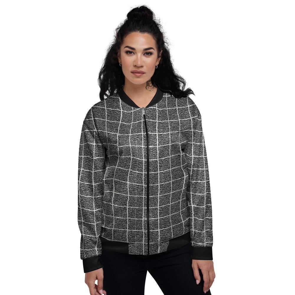 Windowpane Noisy Print Pattern Women's Bomber Jacket-grizzshop