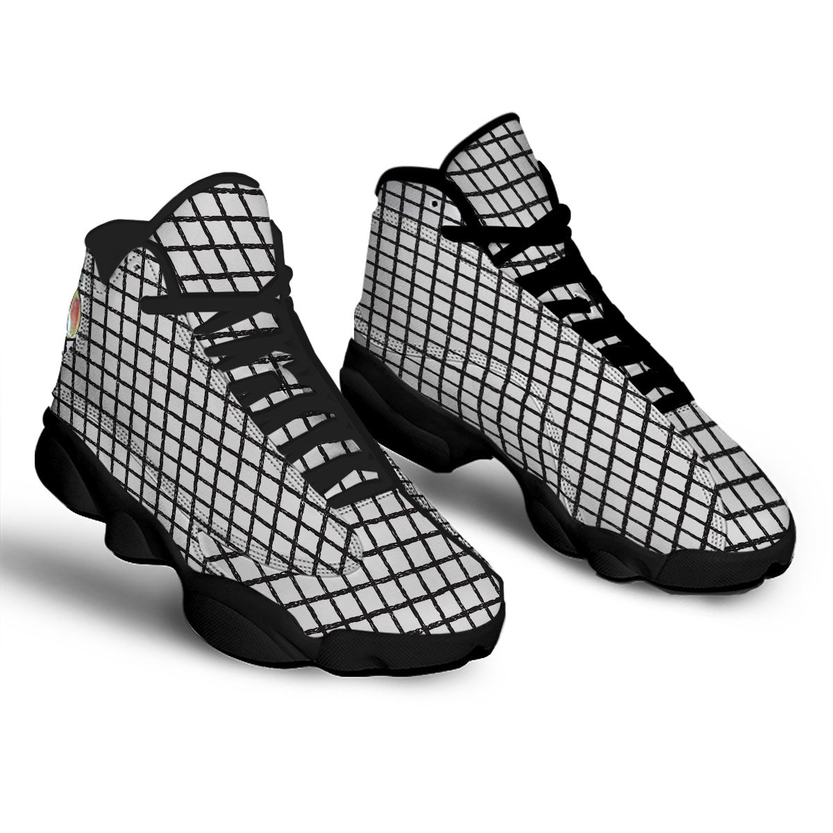 Windowpane White And Black Print Pattern Black Basketball Shoes-grizzshop