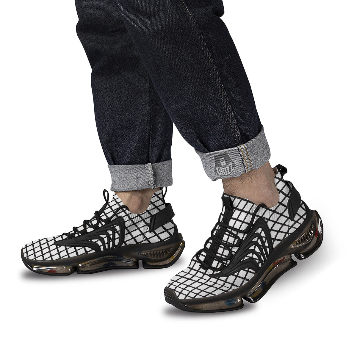 Windowpane White And Black Print Pattern Black Gym Shoes-grizzshop