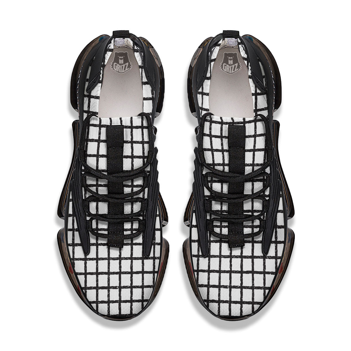 Windowpane White And Black Print Pattern Black Gym Shoes-grizzshop
