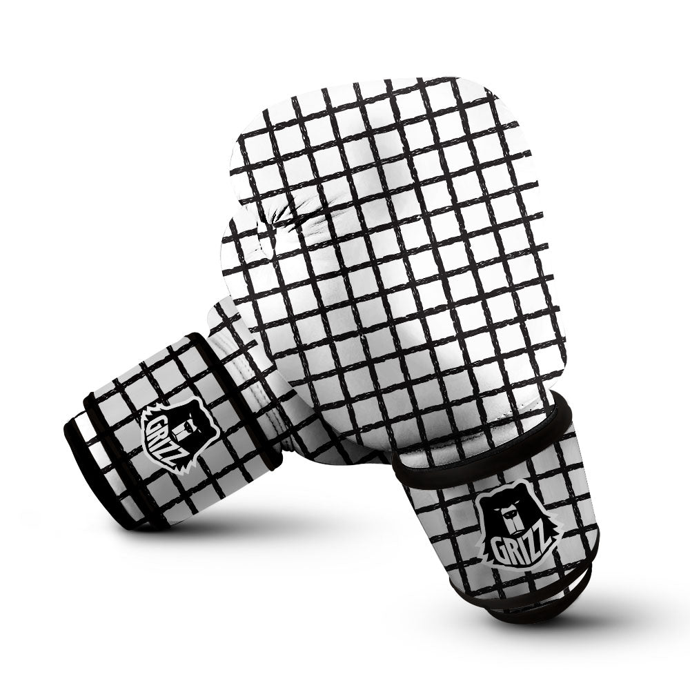 Windowpane White And Black Print Pattern Boxing Gloves-grizzshop