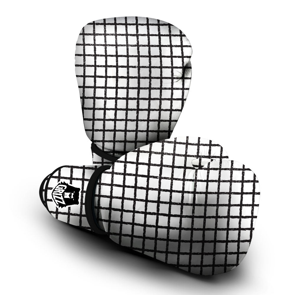 Windowpane White And Black Print Pattern Boxing Gloves-grizzshop