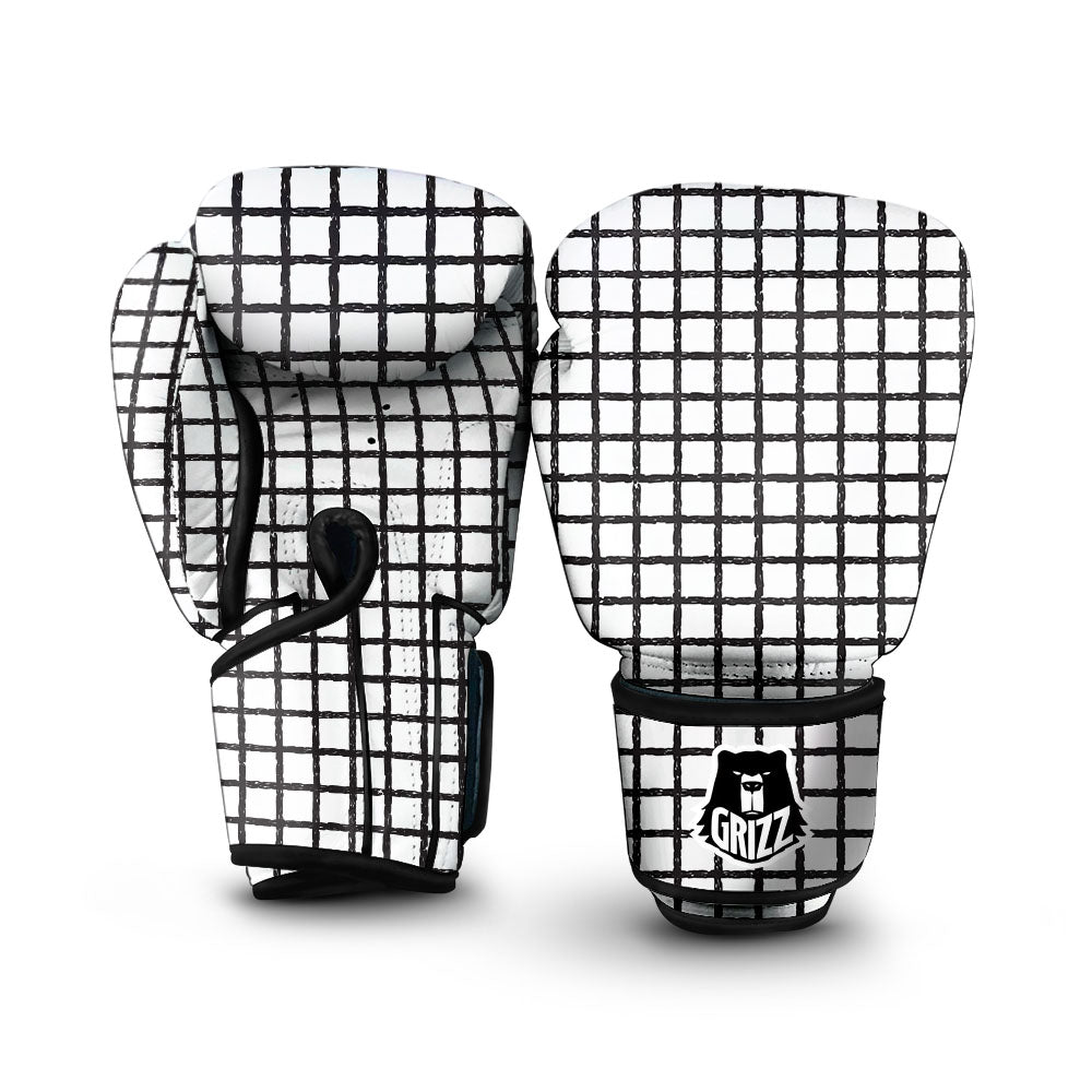 Windowpane White And Black Print Pattern Boxing Gloves-grizzshop