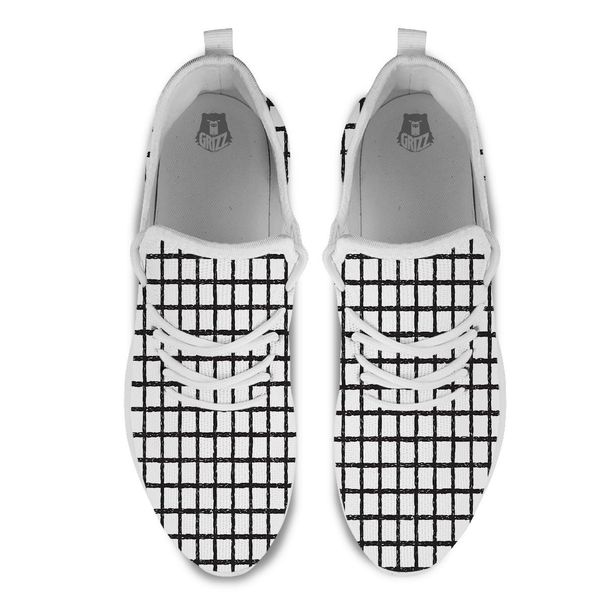Windowpane White And Black Print Pattern White Athletic Shoes-grizzshop