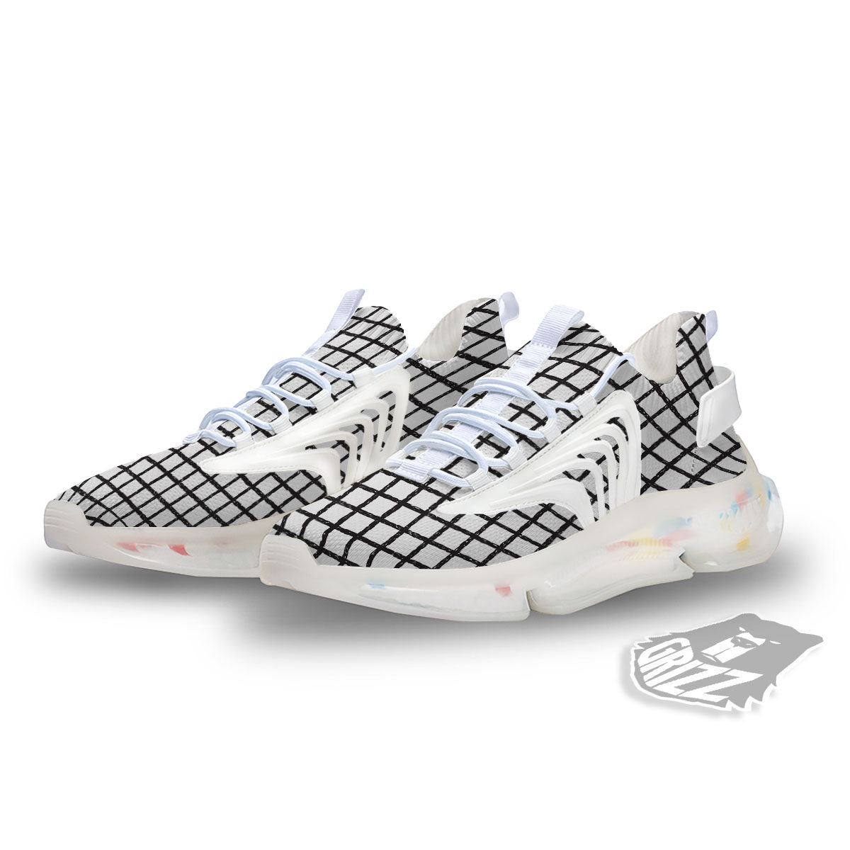 Windowpane White And Black Print Pattern White Gym Shoes-grizzshop