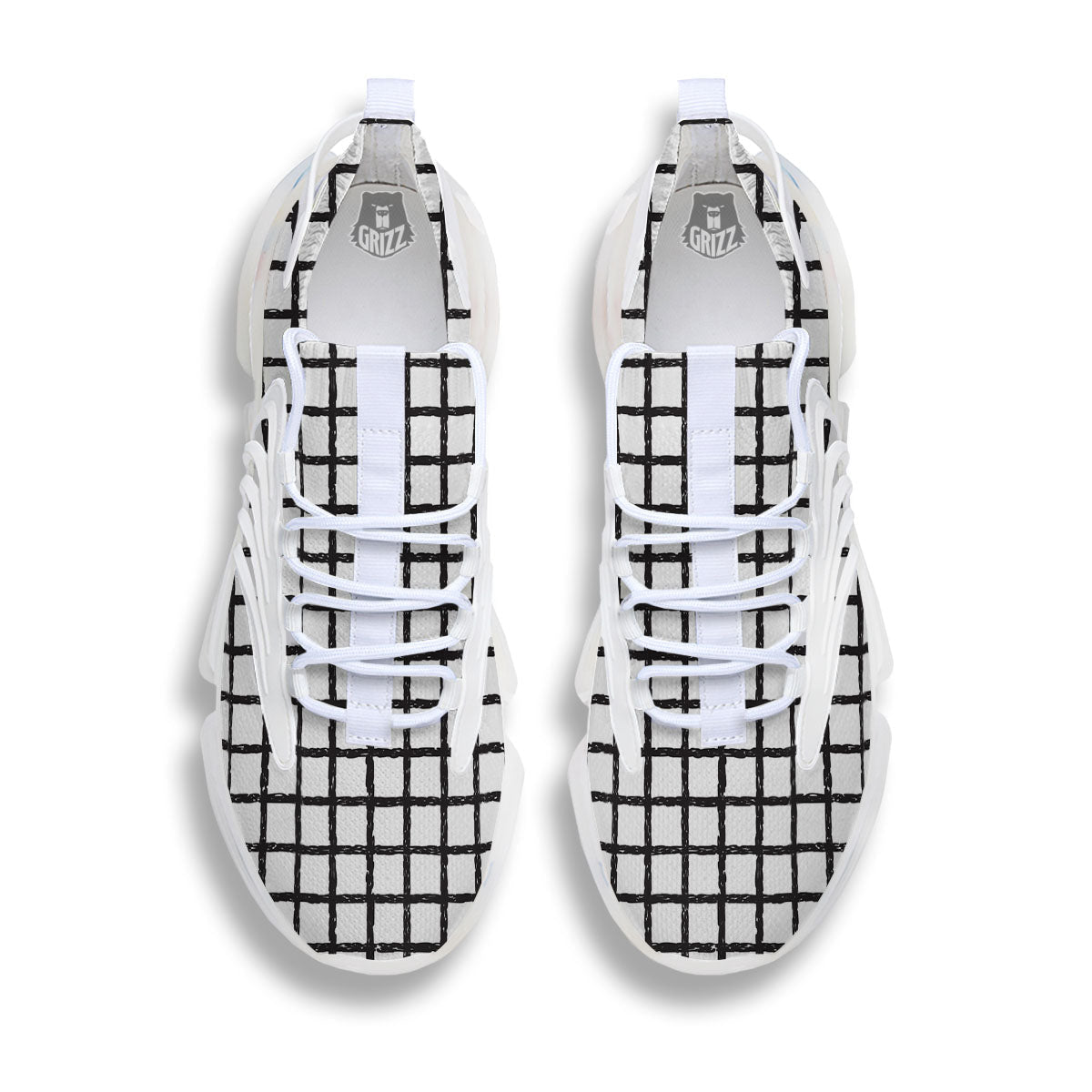 Windowpane White And Black Print Pattern White Gym Shoes-grizzshop