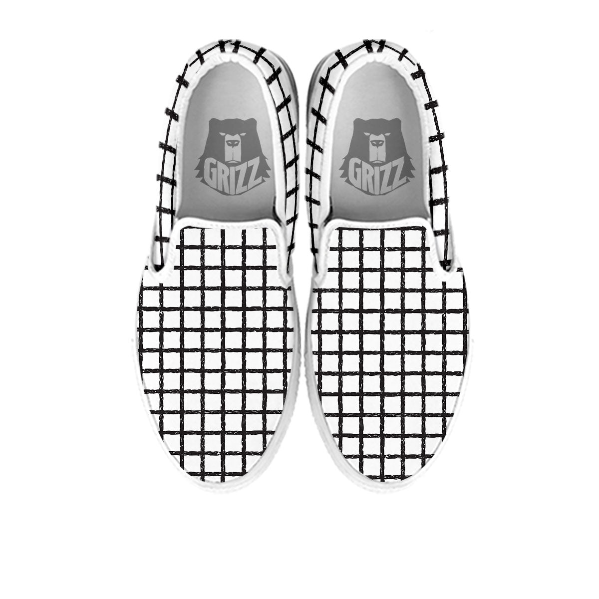 Windowpane White And Black Print Pattern White Slip On Shoes-grizzshop