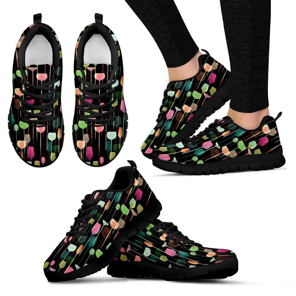 Wine Glass Pattern Print Black Sneaker Shoes For Men Women-grizzshop