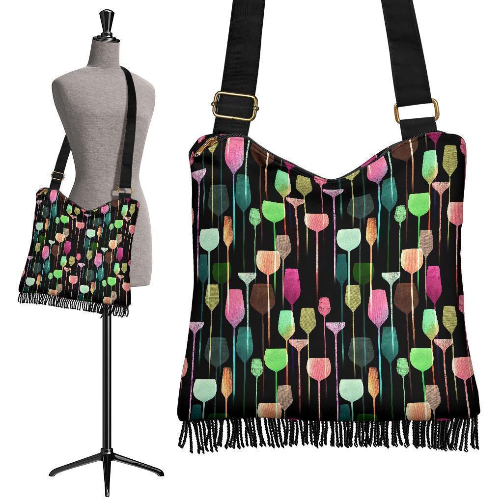 Wine Glass Pattern Print Crossbody Bags-grizzshop