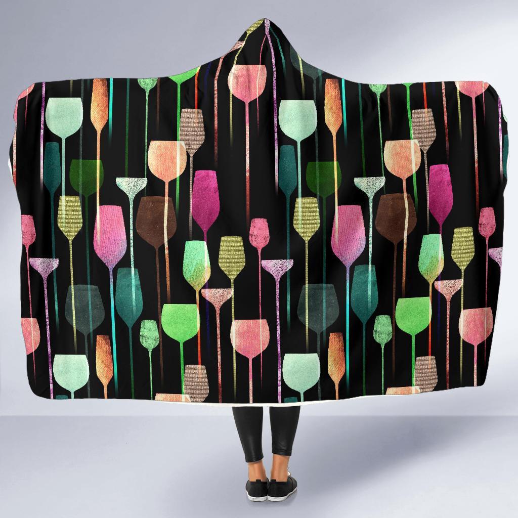 Wine Glass Pattern Print Hooded Blanket-grizzshop