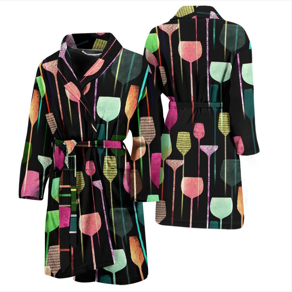 Wine Glass Pattern Print Men Long Robe-grizzshop