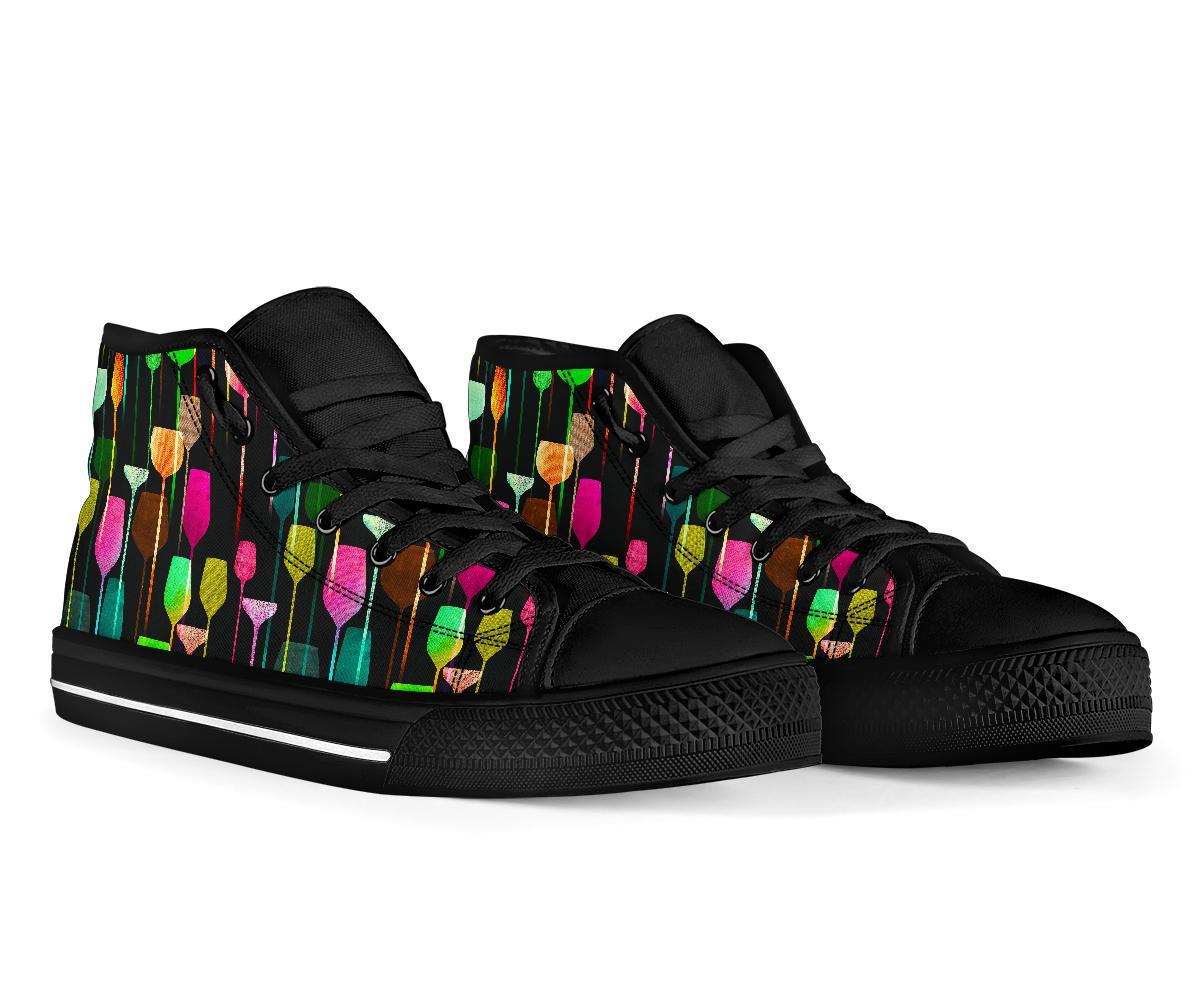 Wine Glass Pattern Print Men Women's High Top Shoes-grizzshop
