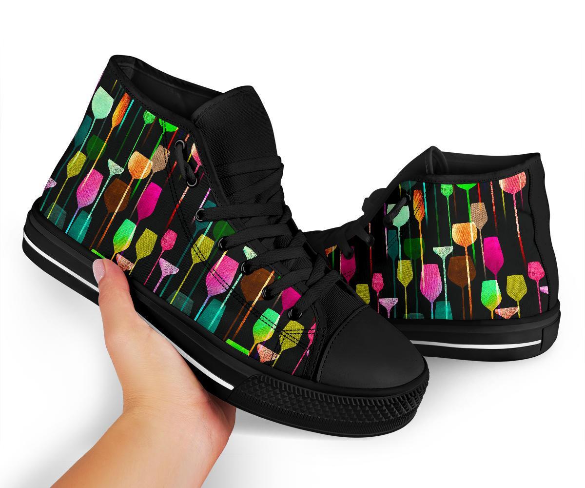Wine Glass Pattern Print Men Women's High Top Shoes-grizzshop