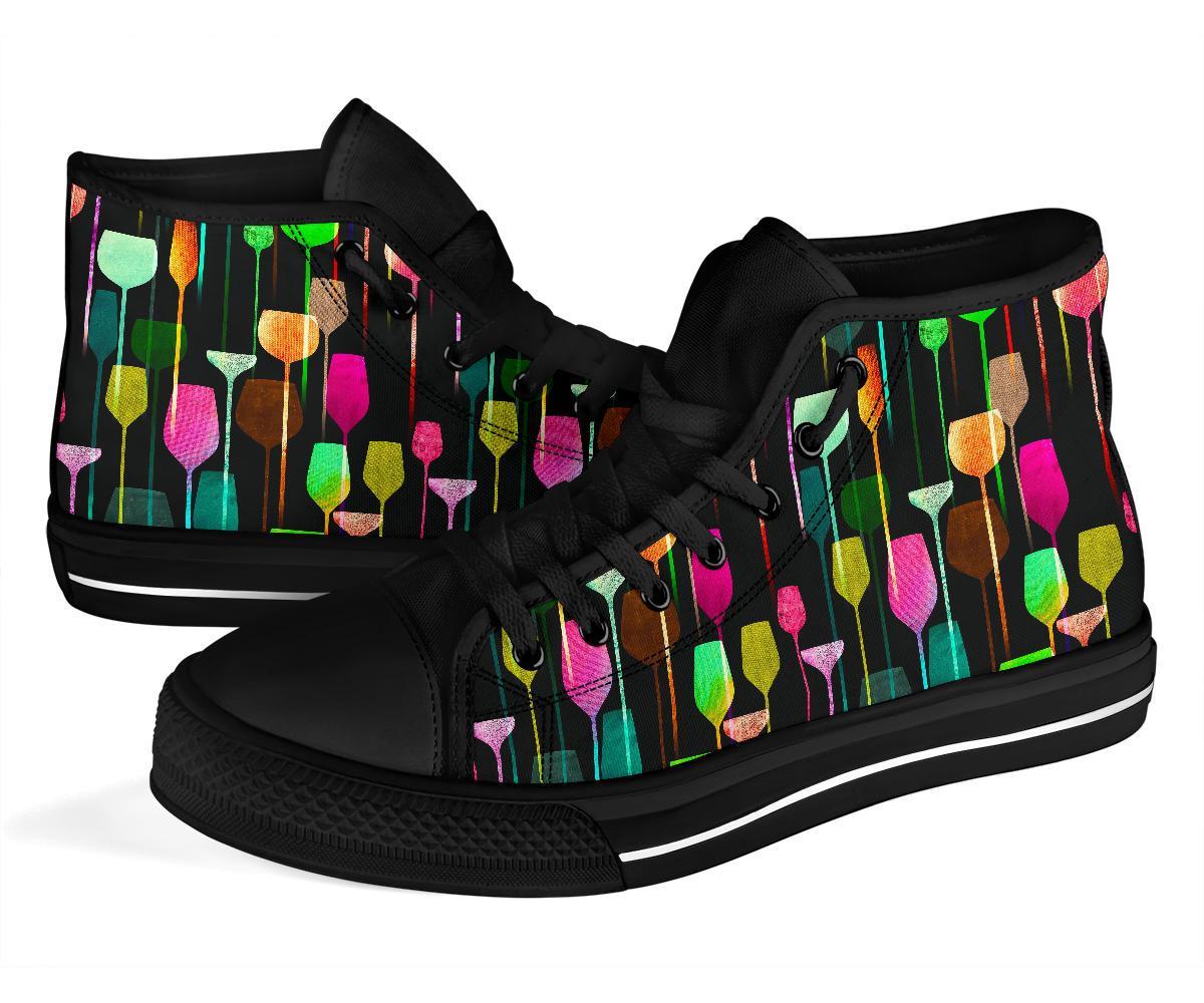 Wine Glass Pattern Print Men Women's High Top Shoes-grizzshop