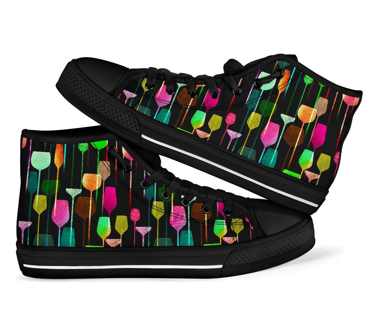 Wine Glass Pattern Print Men Women's High Top Shoes-grizzshop