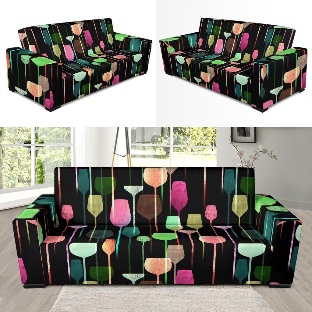 Wine Glass Pattern Print Sofa Covers-grizzshop