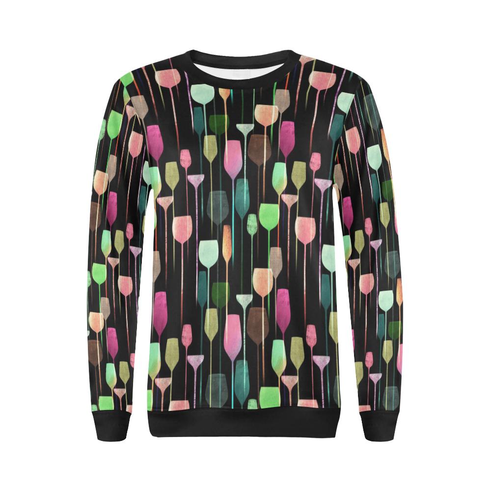 Wine Glass Pattern Print Women Crewneck Sweatshirt-grizzshop