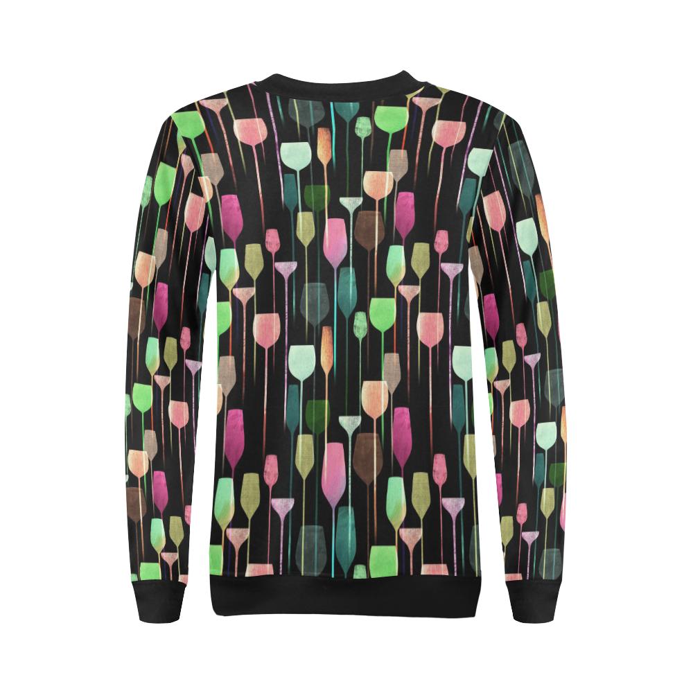 Wine Glass Pattern Print Women Crewneck Sweatshirt-grizzshop