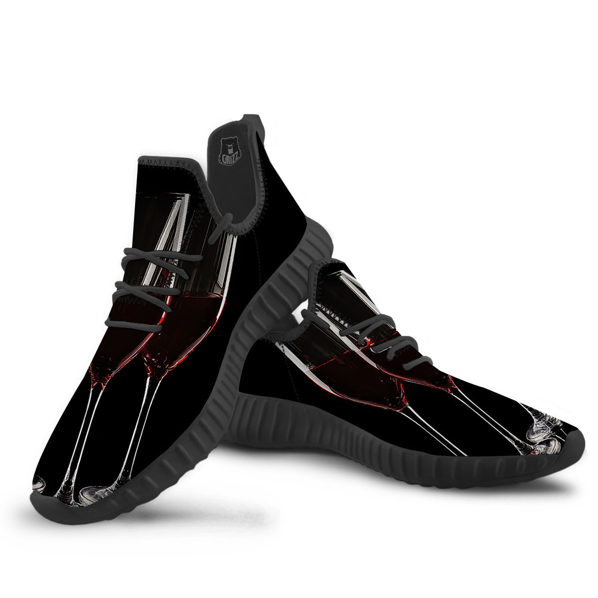 Wine Glasses Print Black Walking Shoes-grizzshop