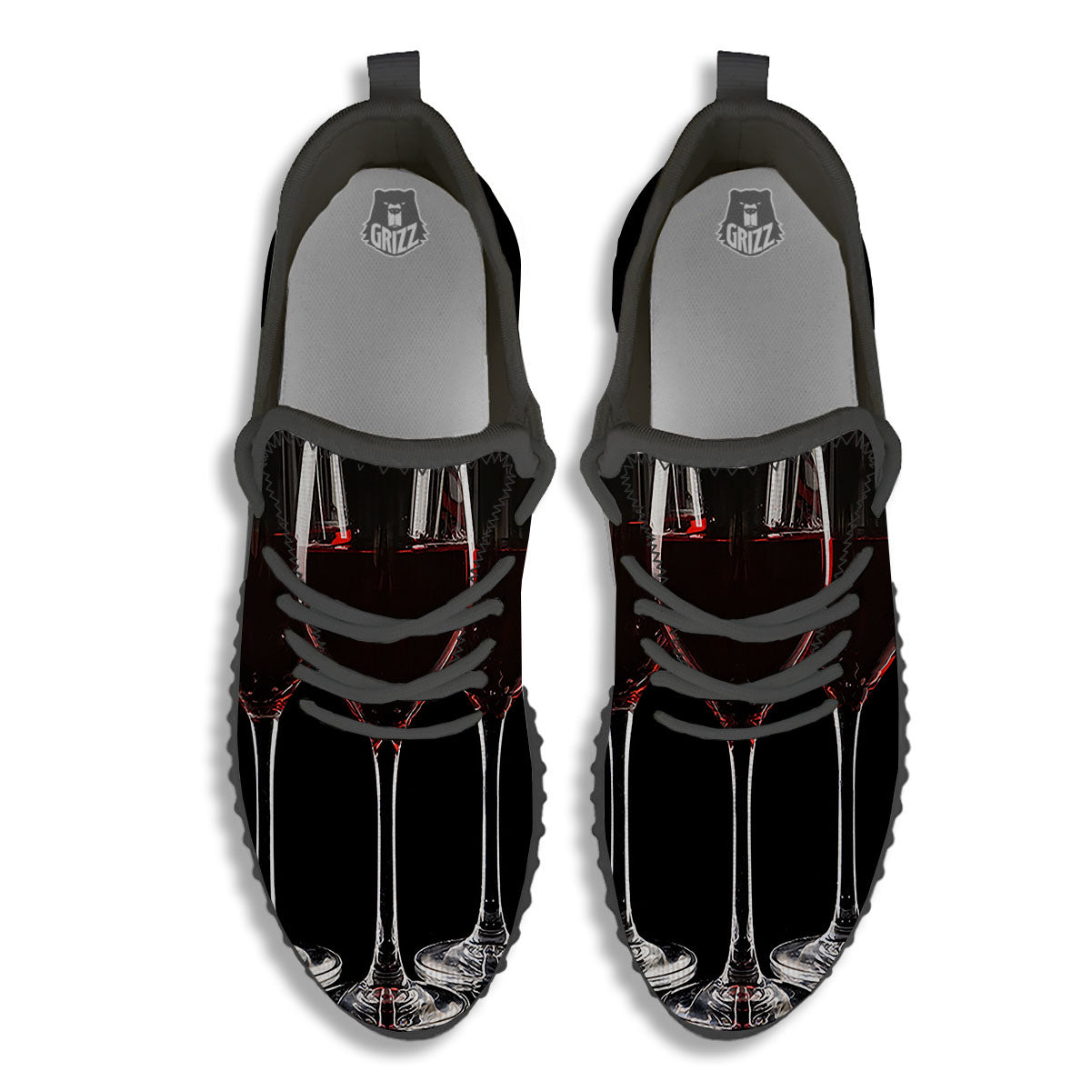 Wine Glasses Print Black Walking Shoes-grizzshop