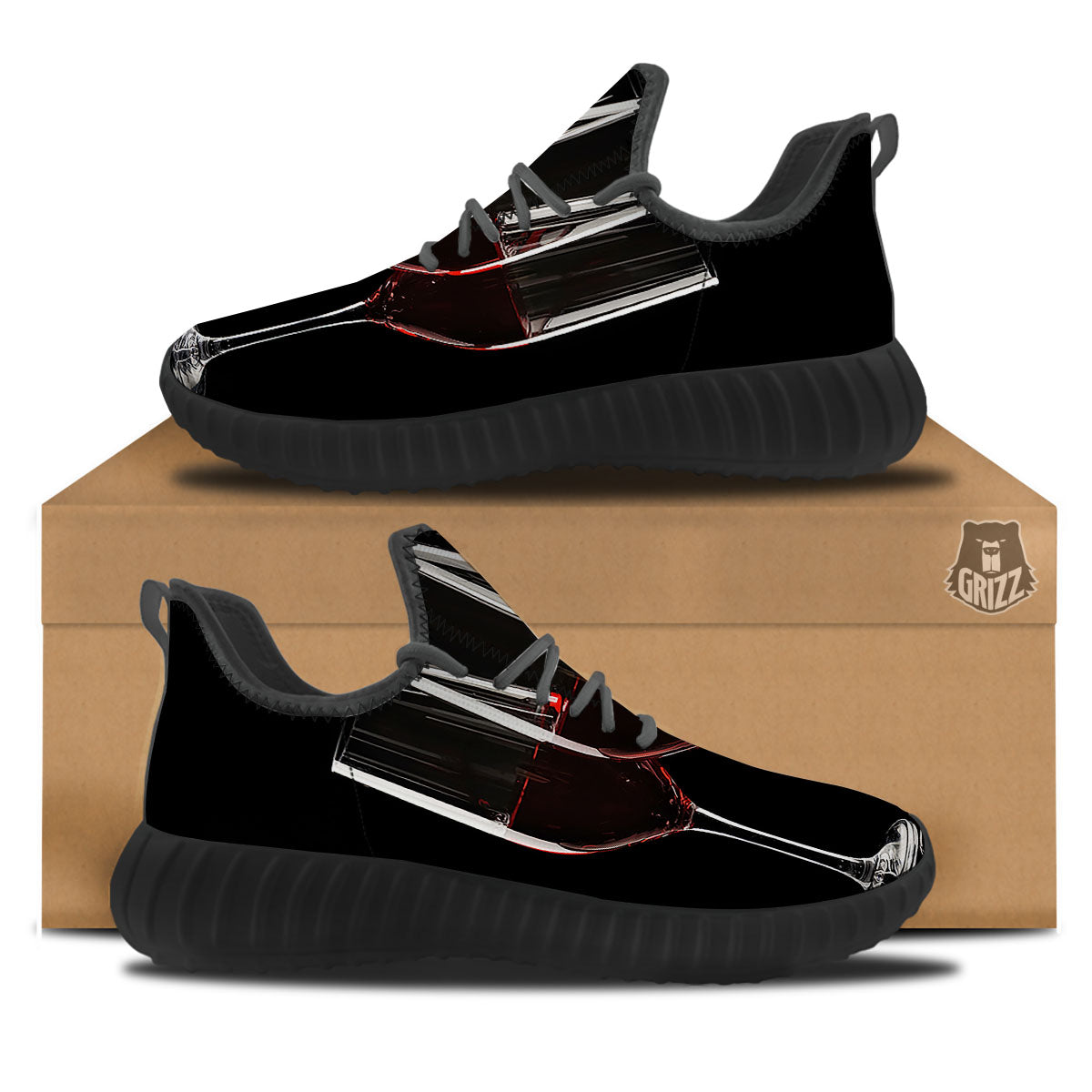 Wine Glasses Print Black Walking Shoes-grizzshop