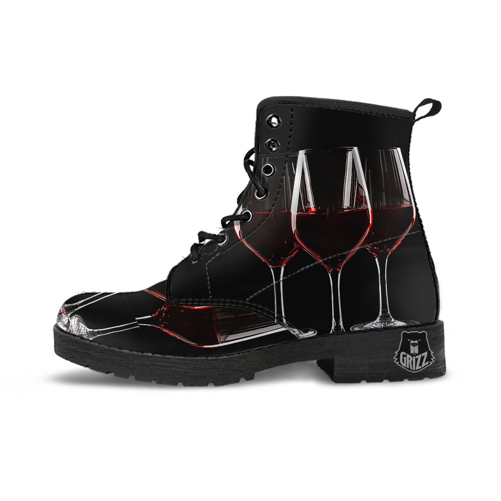 Wine Glasses Print Leather Boots-grizzshop
