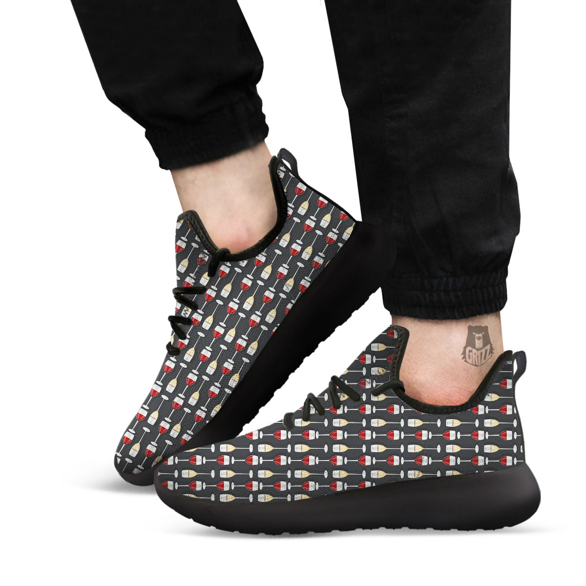 Wine Glasses Print Pattern Black Athletic Shoes-grizzshop