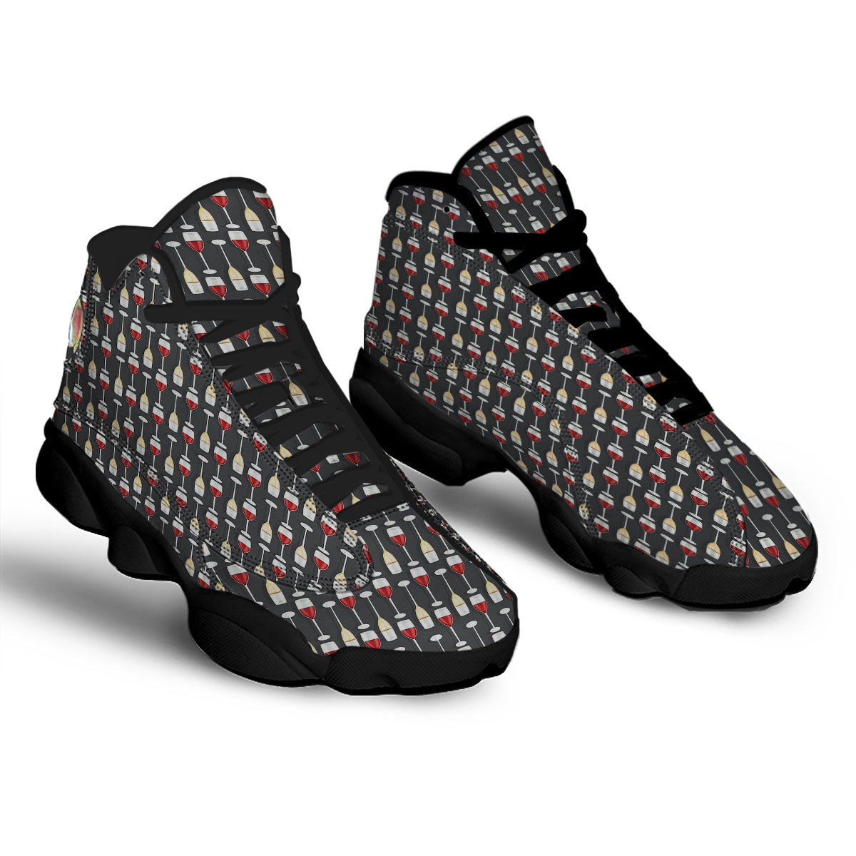 Wine Glasses Print Pattern Black Basketball Shoes-grizzshop