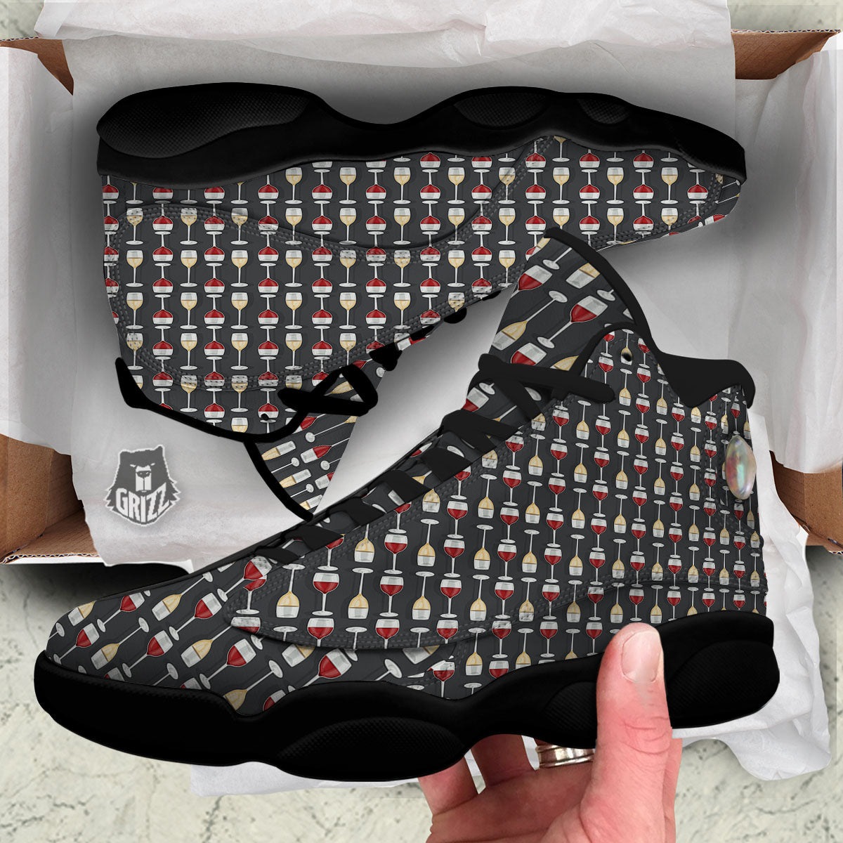 Wine Glasses Print Pattern Black Basketball Shoes-grizzshop