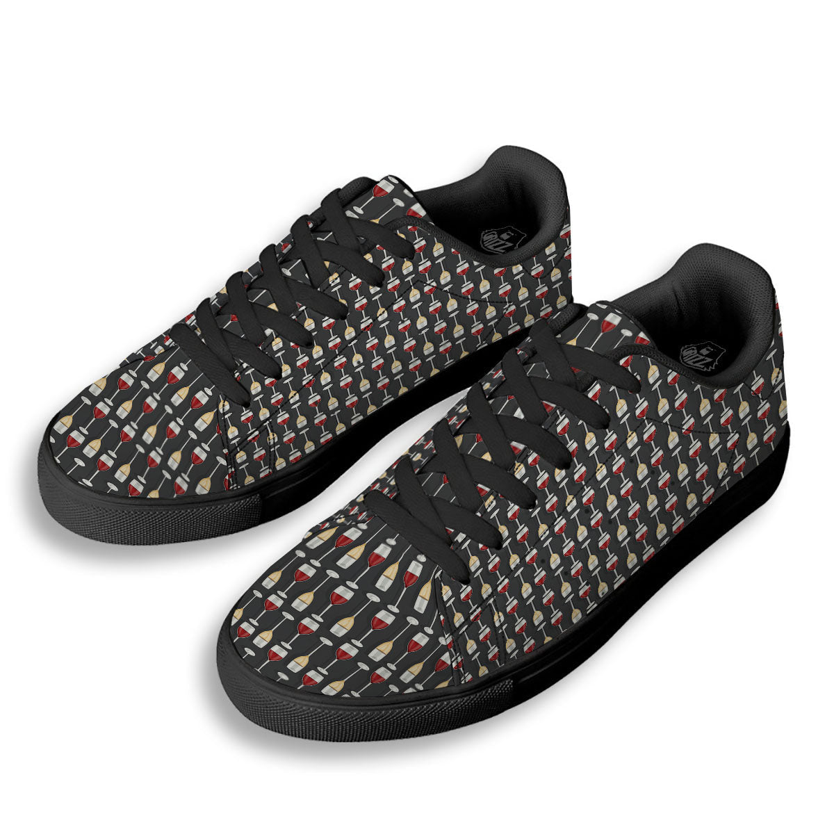 Wine Glasses Print Pattern Black Low Top Sneakers-grizzshop