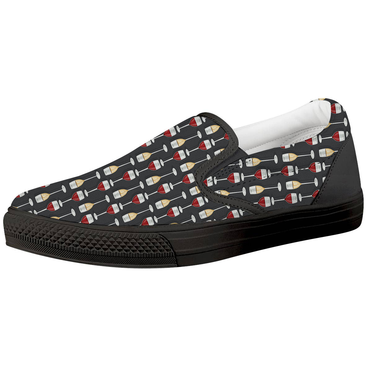 Wine Glasses Print Pattern Black Slip On Shoes-grizzshop