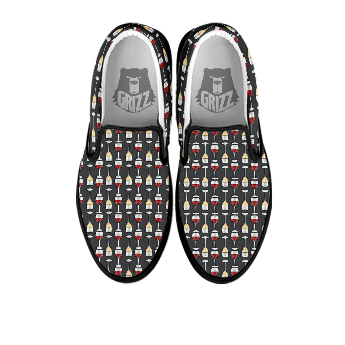 Wine Glasses Print Pattern Black Slip On Shoes-grizzshop