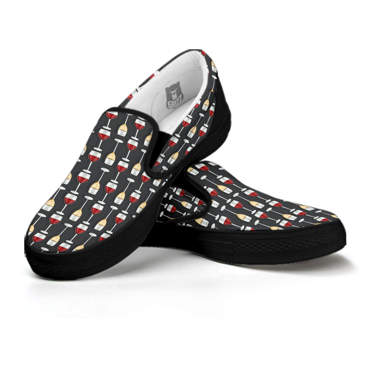 Wine Glasses Print Pattern Black Slip On Shoes-grizzshop