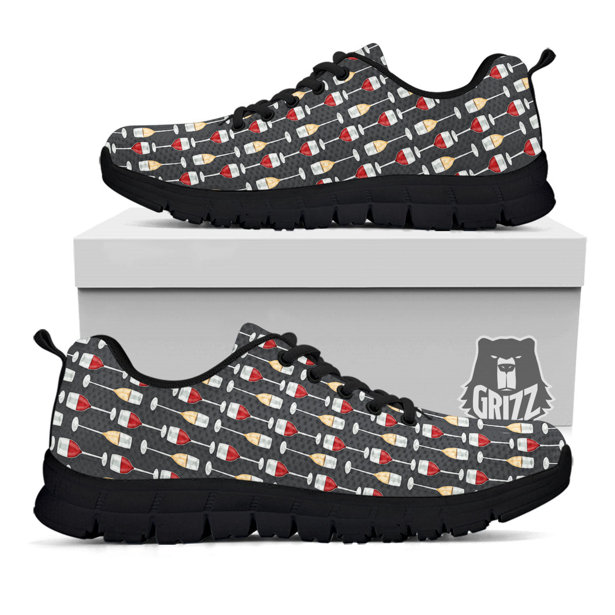 Wine Glasses Print Pattern Black Sneaker-grizzshop