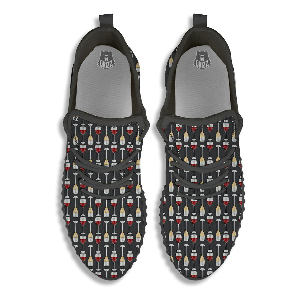 Wine Glasses Print Pattern Black Walking Shoes-grizzshop