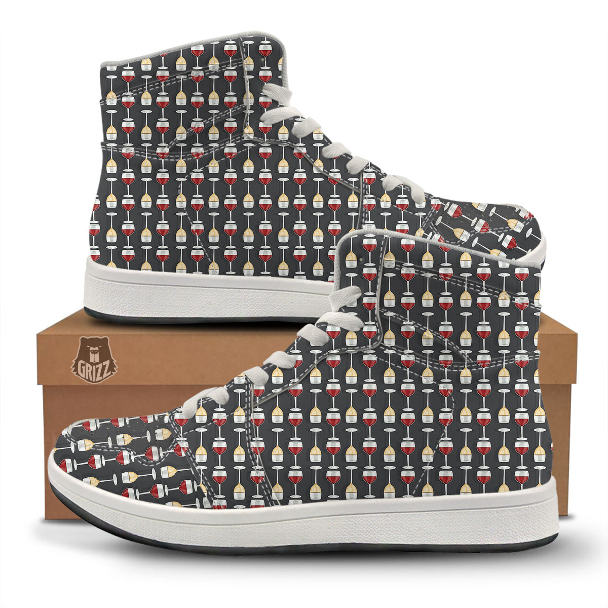Wine Glasses Print Pattern High Top Sneakers-grizzshop