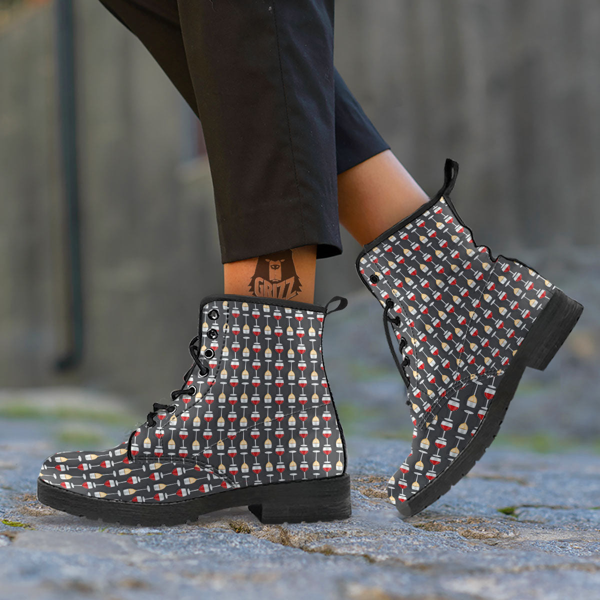 Wine Glasses Print Pattern Leather Boots-grizzshop
